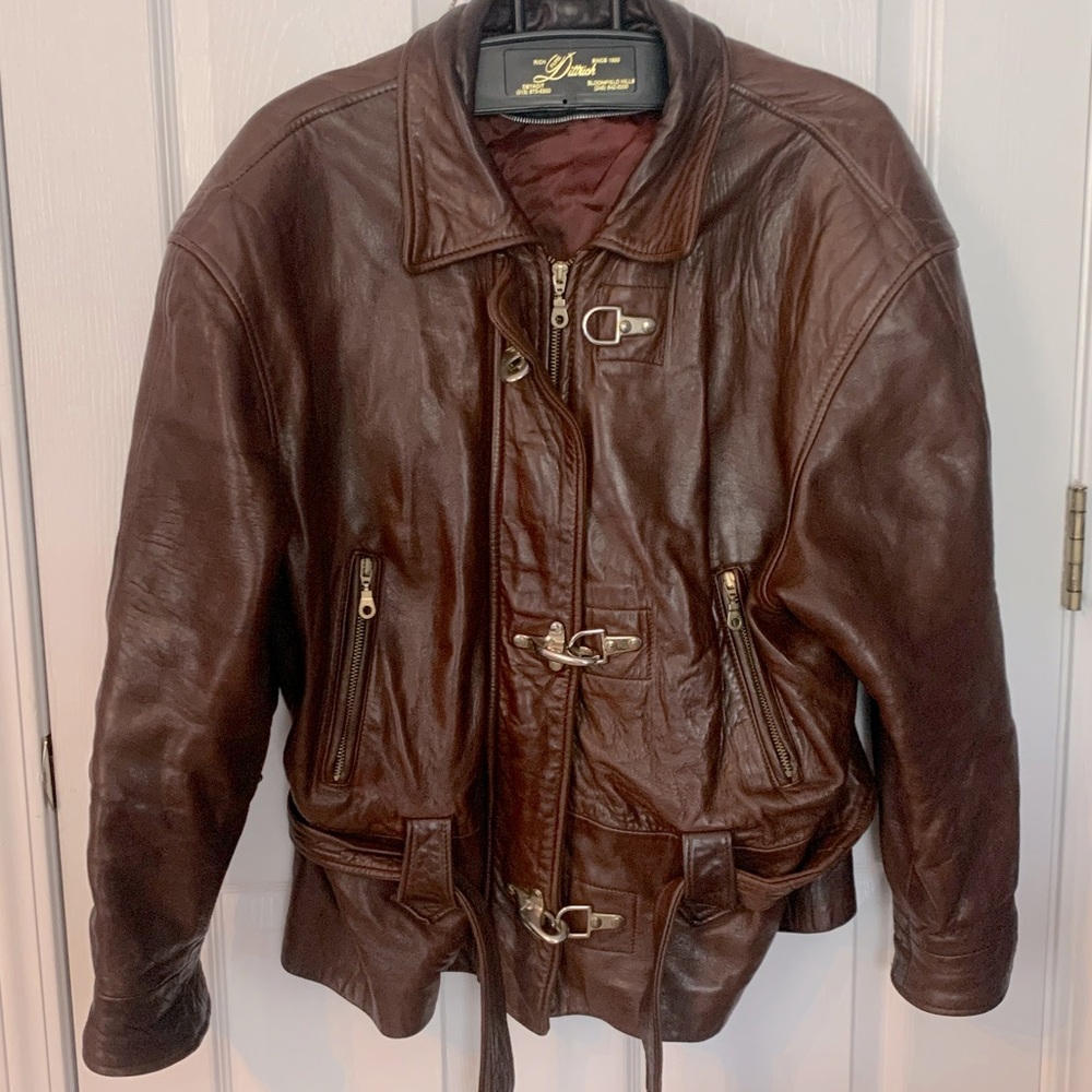 Amazing Vintage Brown Leather Lambskin Motorcycle Jacket Retro